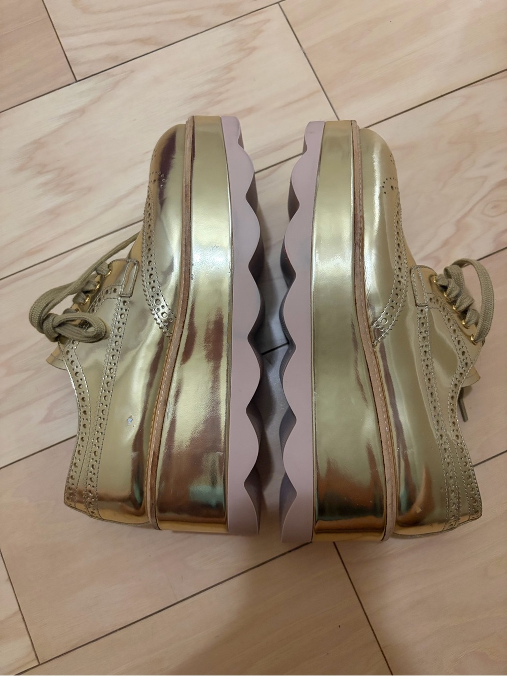 Prada Metallic Gold Brogue Platform Loafers - Women - Picture 6 of 7